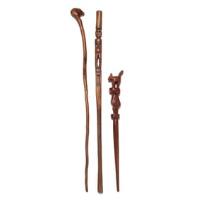 Three Figural Carved Folk Art Walking Sticks
