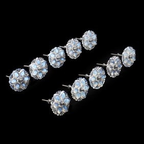 Ten Antique Opalescent Glass Curtain Tiebacks