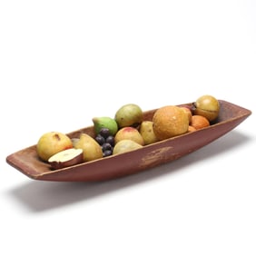 A Vintage Painted Dough Bowl with Collection of Stone Fruit