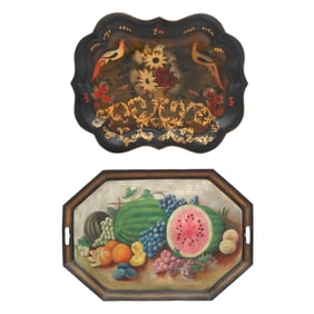 Two Decorated Toleware Trays