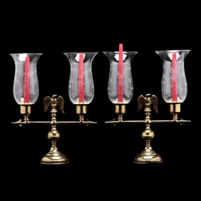 Pair of Brass Eagle Hurricane Candlesticks