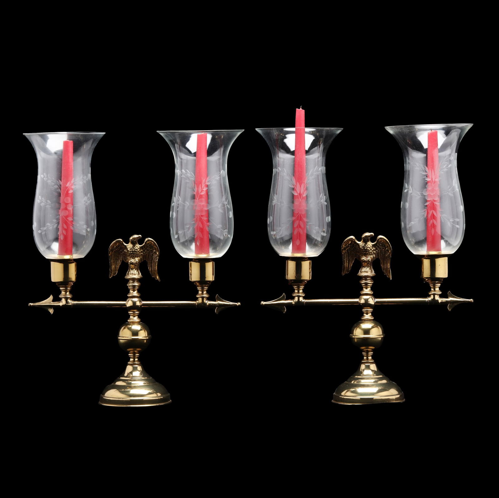 Pair of Brass Eagle Hurricane Candlesticks (1 of 8)