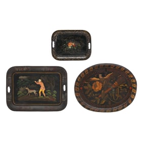 Three Antique Toleware Trays
