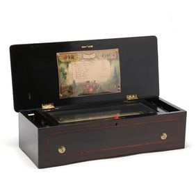 Antique Swiss Inlaid Music Box, Attributed to B. A. Bremond