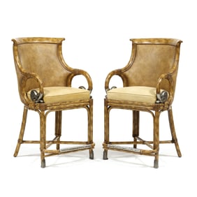Pair of Continental Rattan Barstools
