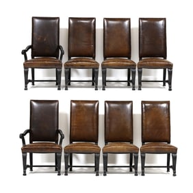 Set of Eight Italianate Leather High Back Dining Chairs