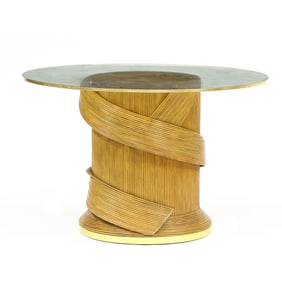 Modern History Rattan and Glass Pedestal Table