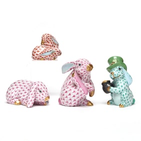 Four Herend Porcelain Fishnet Bunnies