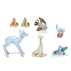 Assorted Herend Porcelain Fishnet Animal Figures