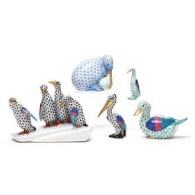 Assorted Herend Porcelain Fishnet Bird Figures