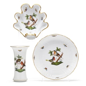 Three Herend Porcelain Rothschild Bird Table Accessories