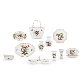Collection of Herend Porcelain Table Accessories, Mostly Rothschild Bird