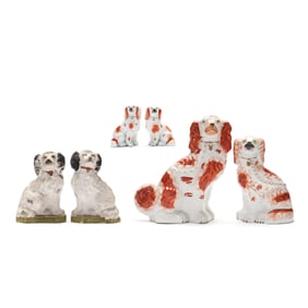 Six Antique Staffordshire Spaniels