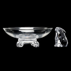 Baccarat Crystal Bunny and a Steuben Bowl