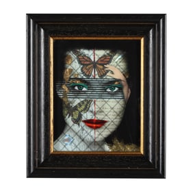Louis St. Lewis (NC, 1961-2021), Untitled (Portrait of a Woman with Butterflies)