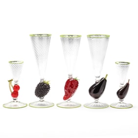 Joey Kirkpatrick & Flora Mace, Three Fruit Goblets and Two Cordials