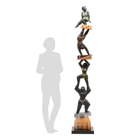 Charlotte Lees (American), Seven-Foot Carved Totem of Bathers