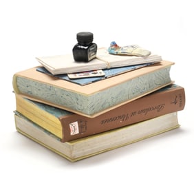 Richard Shaw (American, b. 1951), Trompe l'oeil Porcelain Assemblage of Books