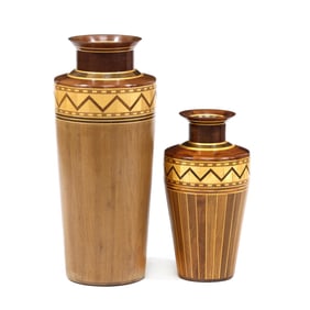 James Fredritz (American), Two Segmented Wood Turned Vases
