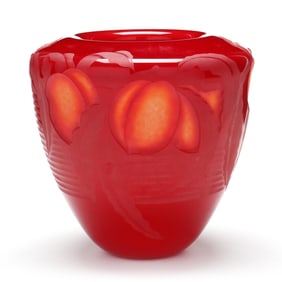 Valerie Surjan (American, b. 1946), Cameo Glass Peach Bowl