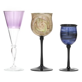 Three Art Glass Goblets, Signed