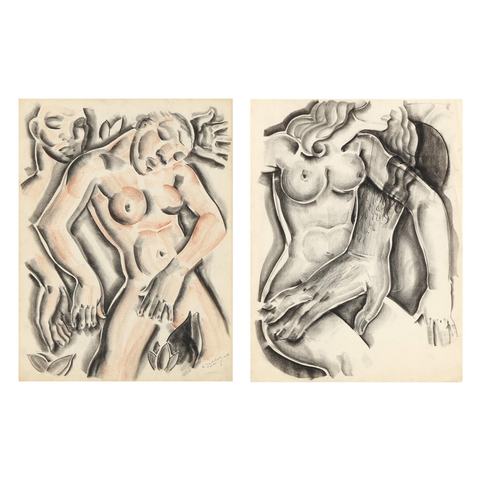 Arthur Zaidenberg (American, 1903-1990), Two Abstract Nude Works on Paper: Arthur Zaidenberg (American, 1903-1990), Two Abstract Nude Works on Paperthe first, charcoal and pastel on paper, 1933, signed and dated at lower left; the second, charcoal on paper, unsigned, retaini
