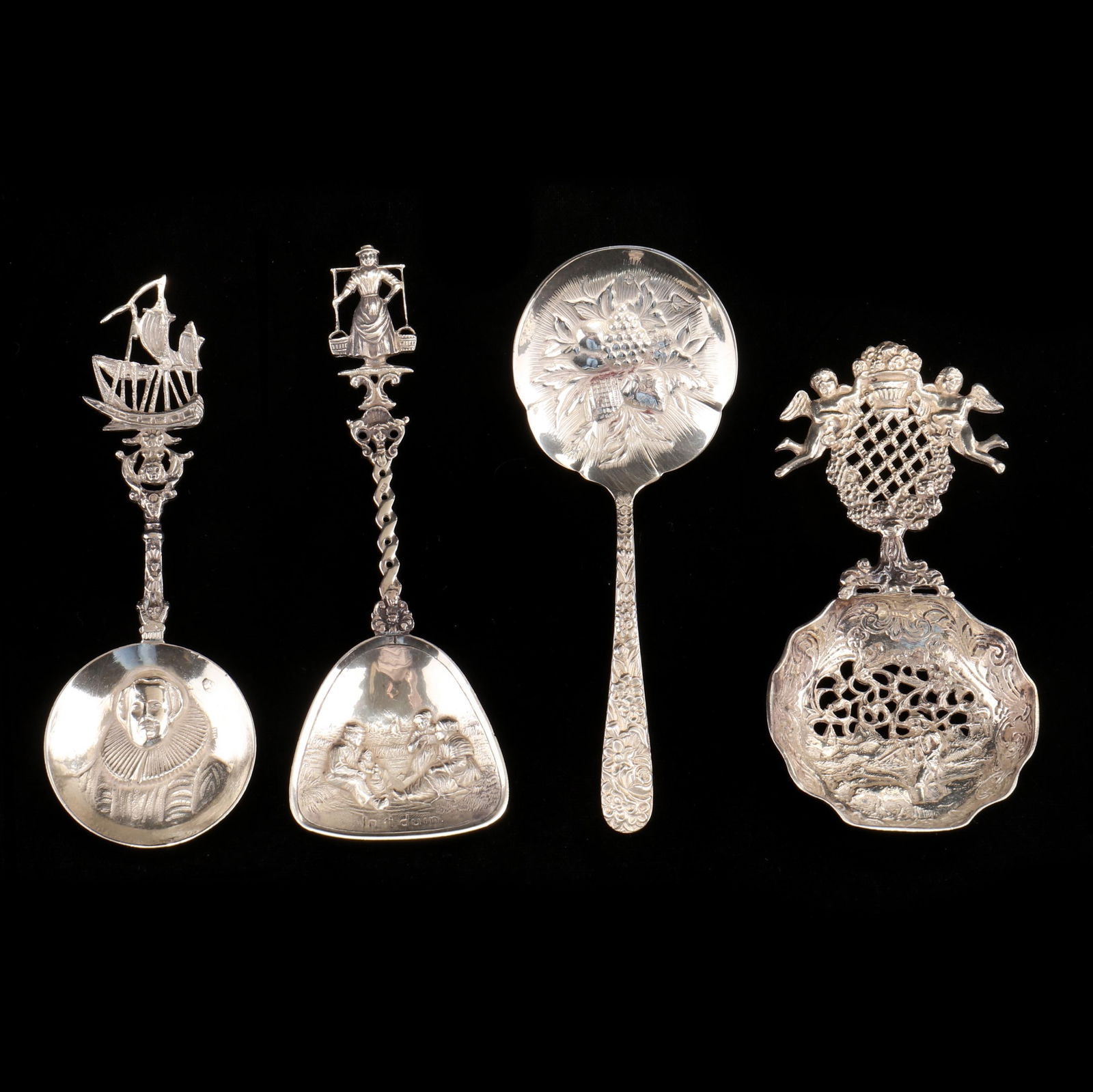 Four Ornate Silver Bon Bon Spoons (1 of 10)