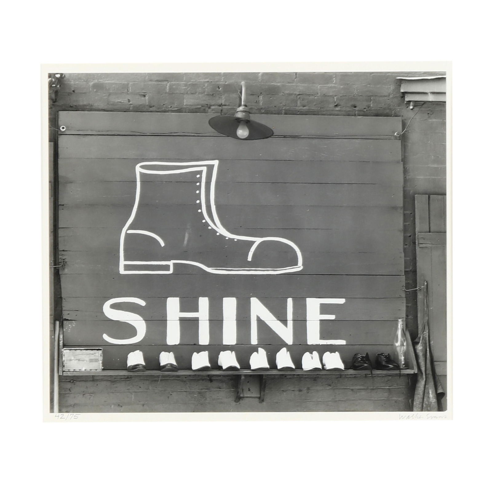 Walker Evans (American, 1903-1975), Shoeshine Sign in Southern Town: Walker Evans (American, 1903-1975), Shoeshine Sign in Southern Towngelatin silver print, negative 1936, printed 1974, pencil signed and numbered 42/75 to the mount, from the Full Walker Evans: Selecte