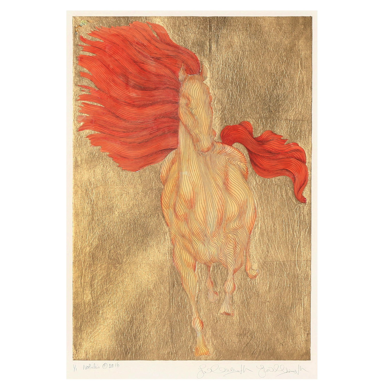 Guillaume Azoulay (Moroccan/American, born 1949), Nobilis: Guillaume Azoulay (Moroccan/American, born 1949), Nobilis monoprint rendered as an etching in colors with hand-laid 24kt goldleaf on paper, 2016, signed, titled, and numbered 1/1 to lower margin, matt