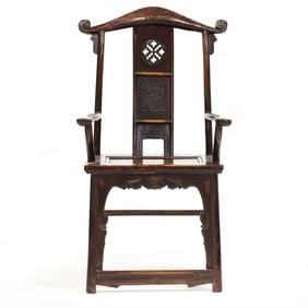 Chinese Carved Elm Armchair