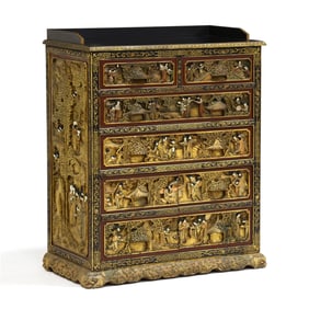 Vintage Chinese Carved and Painted Bar Cabinet