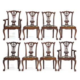 Eight Chippendale Style Carved Mahogany Dining Chairs