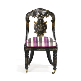 Regency Papier Mache and Mother of Pearl Inlaid Side Chair, H. Woolles