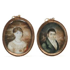 Two Regency Portrait Miniatures in Matching Pendant Cases