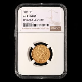 1881 Liberty Head $5 Gold Half Eagle. NGC AU DETAILS / Harshly Cleaned