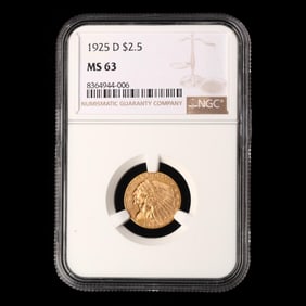 1925-D Indian Head $2.5 Gold Quarter Eagle, NGC MS63