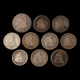 Eight (8) 19th Century Quarters and Two (2) 20 Cent Pieces