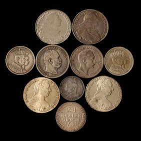 Eight (8) Historic German Silver Thalers and Two (2) Maria Theresa Restrikes Thalers