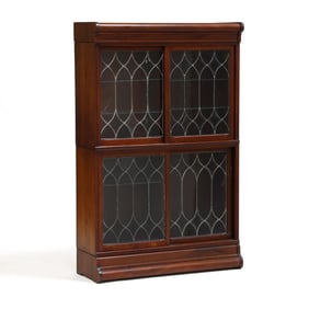 Vintage Mahogany and Leaded Glass Barrister Bookcase