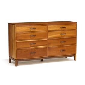 Stickley, Contemporary Cherry Double Dresser with Mirror