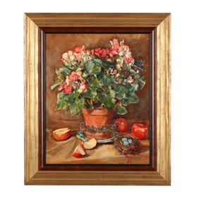 Della Roberts (NC, 1929-2008),  Begonia, Bird's Nest, and Apples