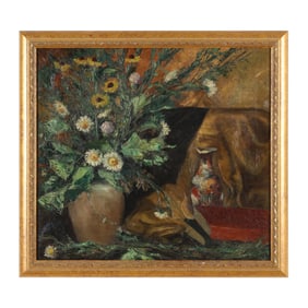Vintage Impressionistic Painting of a Still Life with Flowers