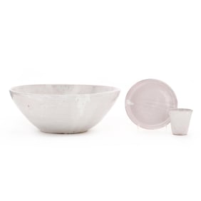 A.R. Cole Pottery, (50) Piece Chinese White Punch Bowl Set