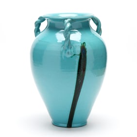 Attributed to Royal Crown Pottery, Chatham County, NC, Rope Handled Pottery Vase