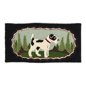Vintage Punch-Hooked Rug with Dog