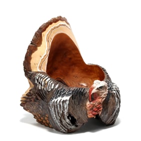 Marek Latzmann (Czech/Canadian, b. 1960), Carved Wood Turkey Bowl