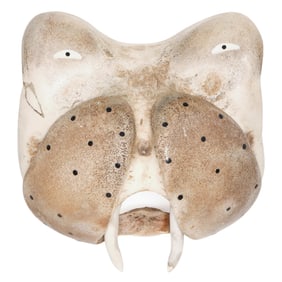 Richard Ollanna (Inuit, b. 1962), Inlaid Bone Carving of a Walrus Head