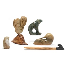 Collection of Signed Six Nations Carved Stone Sculptures
