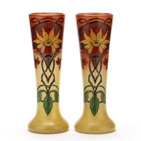 Pair of Secessionist Enameled Glass Vases