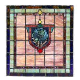 Antique Stained Glass Window, He Holds the World in His Hands